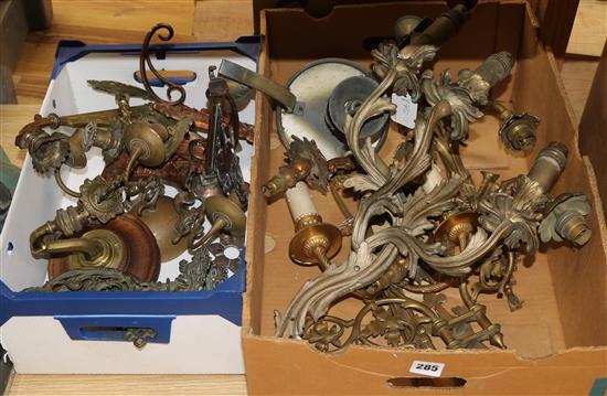A quantity of wall lights, one of Gothic design, stamped Hart & Son, London